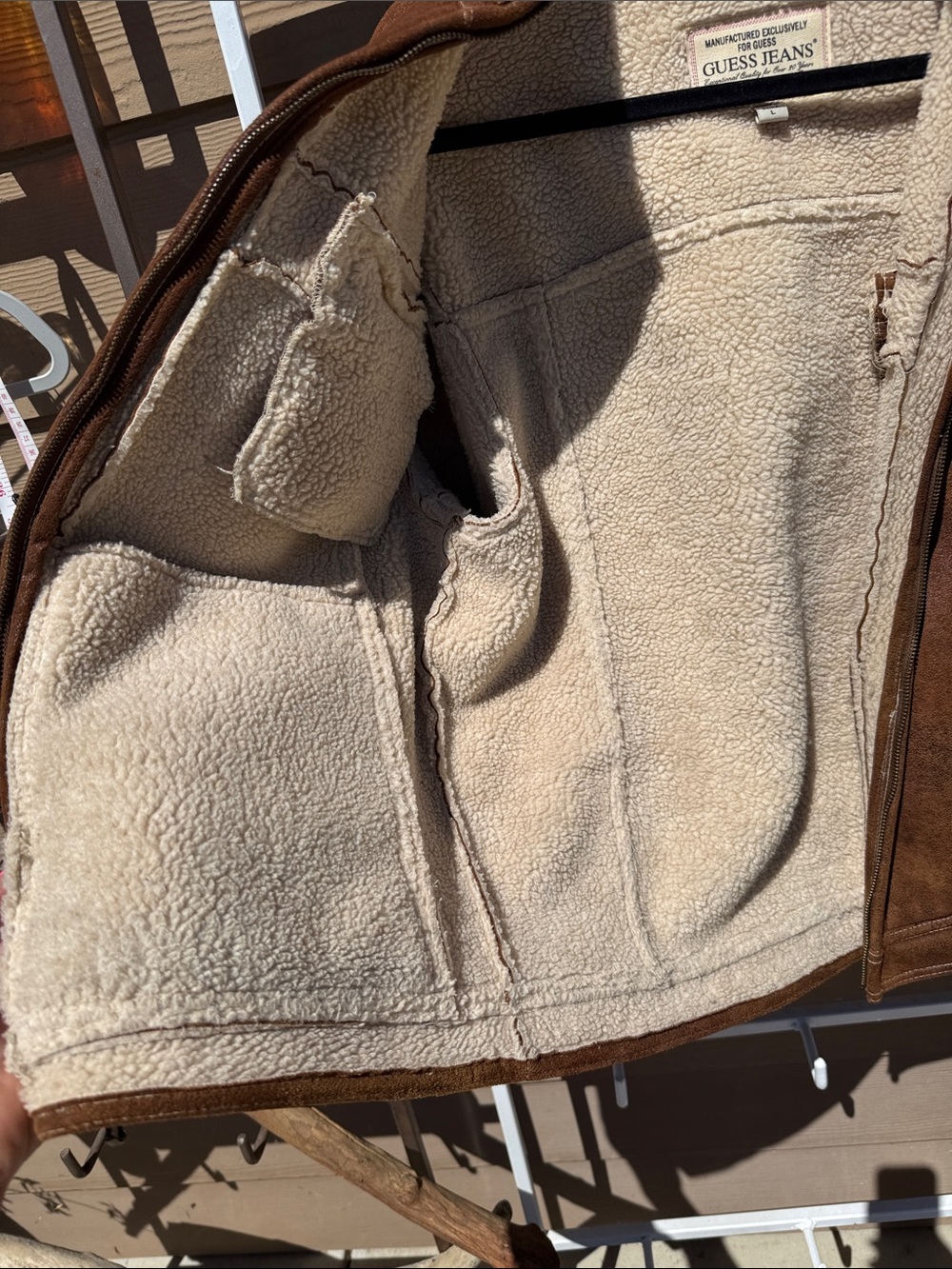 Guess Y2K New Unisex Brown Faux Suede Bomber Jacket with Shearling/ pockets "L" - Picture 14 of 17